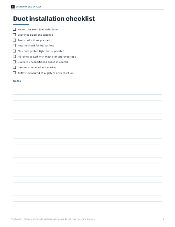 Preview of Printable Duct Installation Checklist